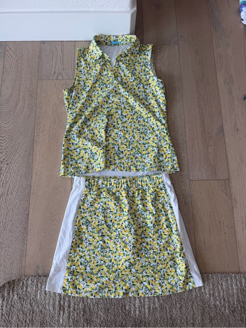 J.McLaughlin Lemon Citrus Print Athletic Set Sleeveless Polo Medium Skort Small